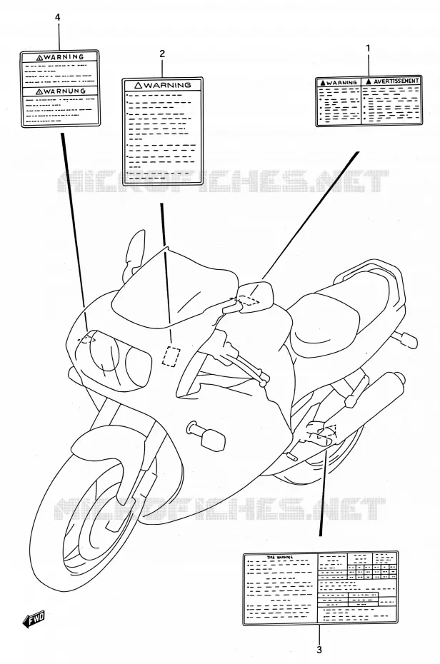 ETIQUETTE Suzuki MOTO 750 GSX-R 1993  GSX-R750W P (E03,E28,E33)