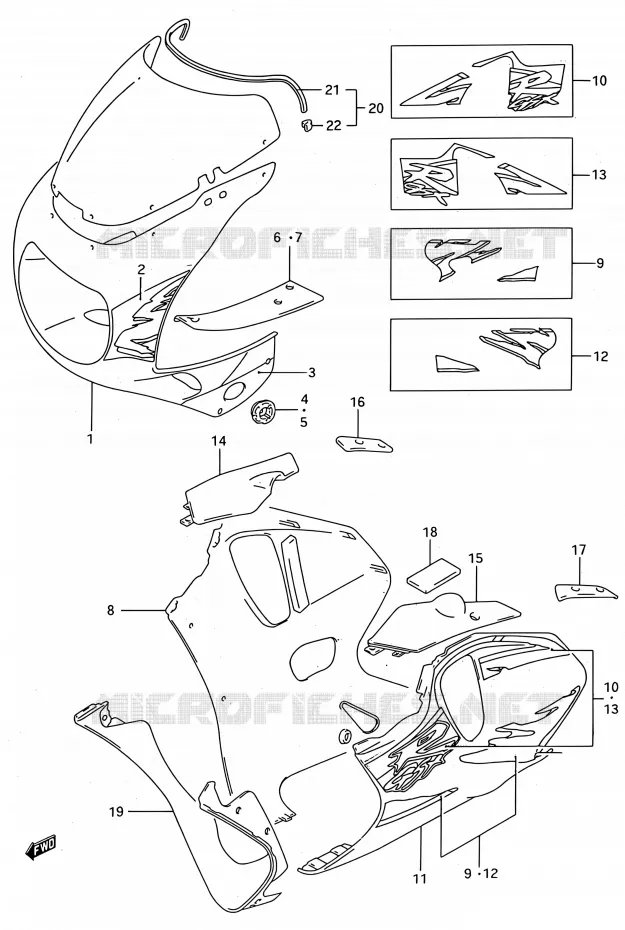CARENAGES ET SUPPORTS AVANT (MODELE S D4A) Suzuki MOTO 750 GSX-R 1995  GSX-R750W S (E03,E28,E33)