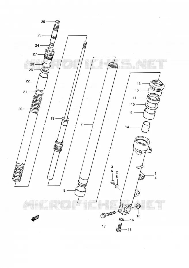 AMORTISSEUR AVANT (MODELE K/L/M/N/P) Suzuki MOTO 1100 GSX-F 1990  GSX1100F L (E03,E28,E33)