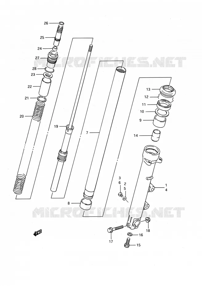 AMORTISSEUR AVANT (MODELE K/L/M/N/P) Suzuki MOTO 1100 GSX-F 1991  GSX1100F M (E03,E28,E33)
