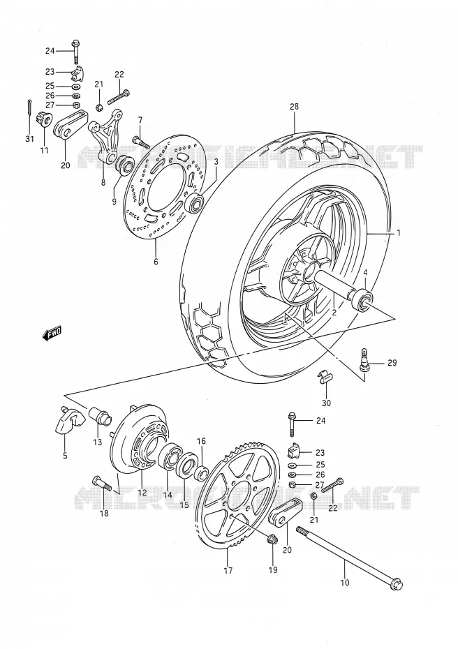 ROUE ARRIERE Suzuki MOTO 1100 GSX-F 1991  GSX1100F M (E03,E28,E33)