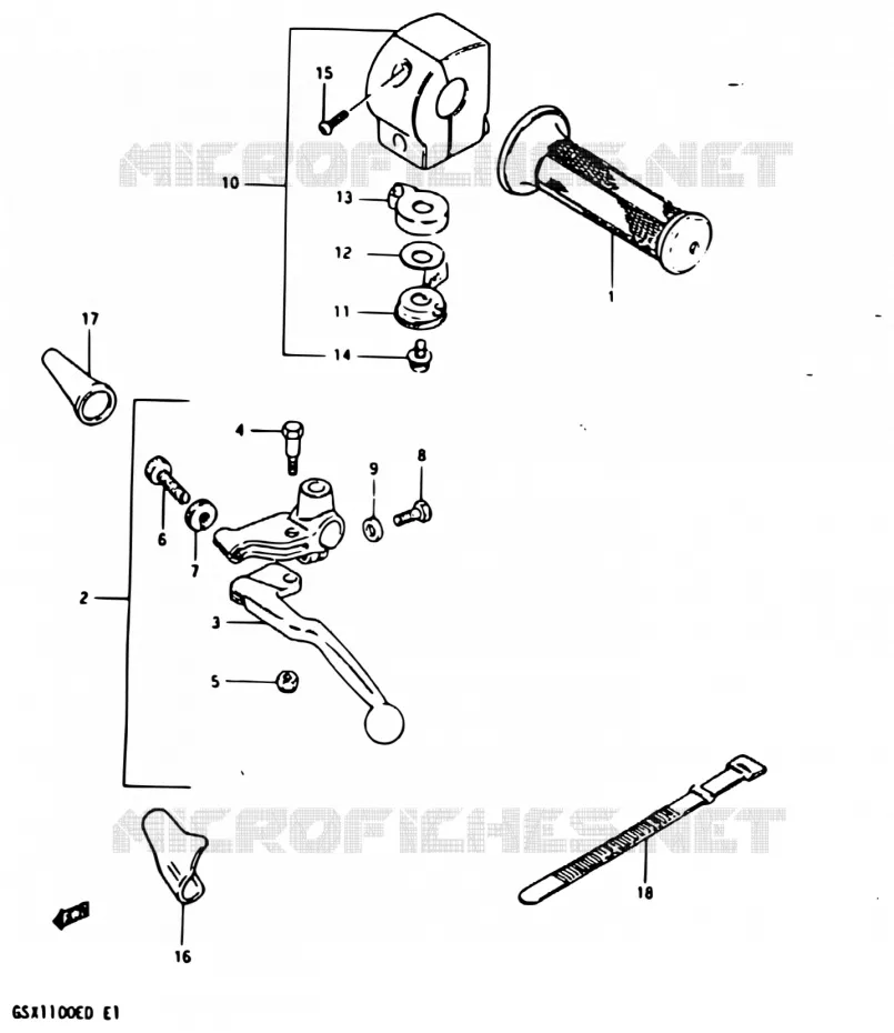 ENSEMBLE POIGNEE GAUCHE (MODELE D) Suzuki MOTO 1100 GSX 1983  GSX1100E D/GSX1100EX D/GSX1100ES D
