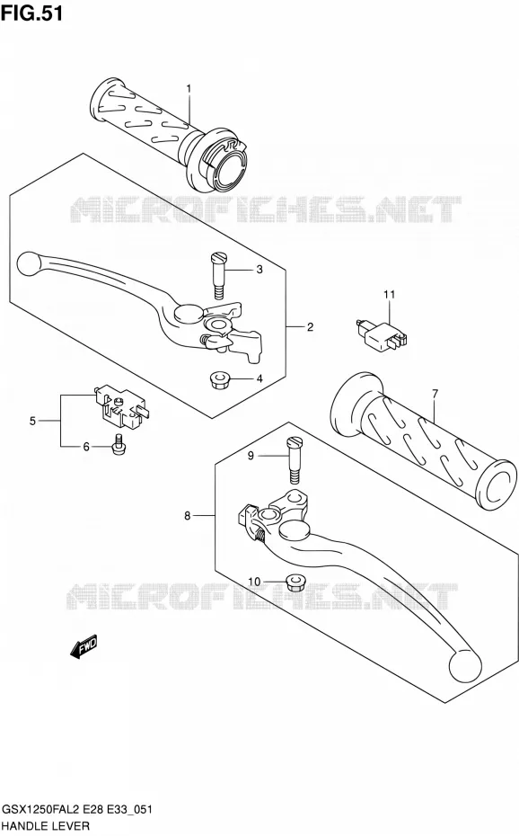 ENSEMBLE LEVIERS - POIGNEES Suzuki MOTO 1250 GSX-F 2012  GSX1250FAL2(E03,E28,E33)