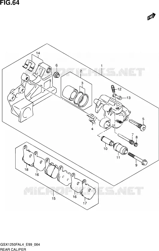 ETRIER DE FREIN ARRIERE Suzuki MOTO 1250 GSX-F 2014  GSX1250FA L4 (E99)