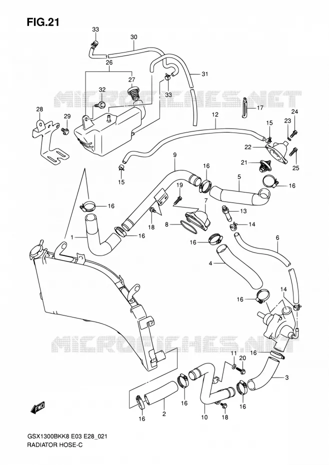 DURITE DE RADIATEUR Suzuki MOTO 1300 B-KING 2009  GSX1300BK K9 (E03,E28,E33)