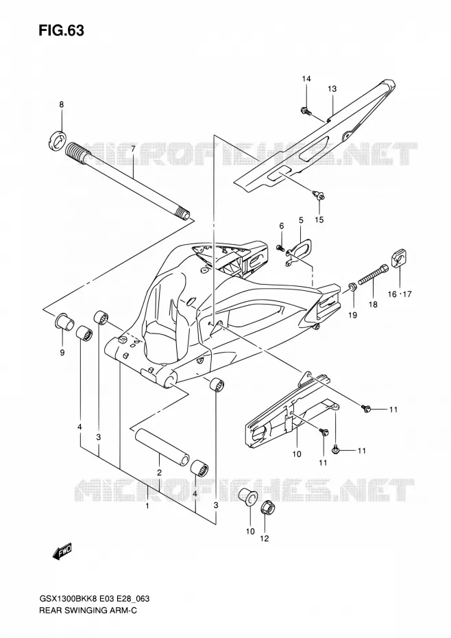 BRAS OSCILLANT ARRIERE Suzuki MOTO 1300 B-KING 2008  GSX1300BKA K8 (E03,E28,E33)