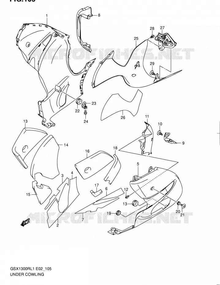 CARENAGES INFERIEUR (FLANCS) Suzuki MOTO 1300 HAYABUSA 2011  GSX1300RL1(E51)