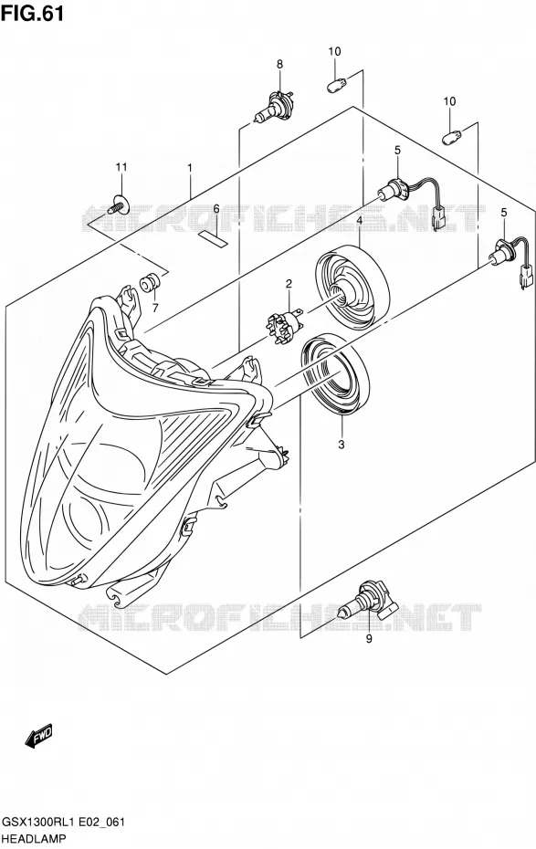 PHARE (GSX1300RUFL1 E19) Suzuki MOTO 1300 HAYABUSA 2011  GSX1300RL1(E51)
