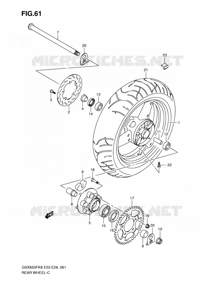 ROUE ARRIERE (GSX650FK8/FK9/FL0) Suzuki MOTO 650 GSX-F 2008  GSX650F K8 (E03,E28,E33)