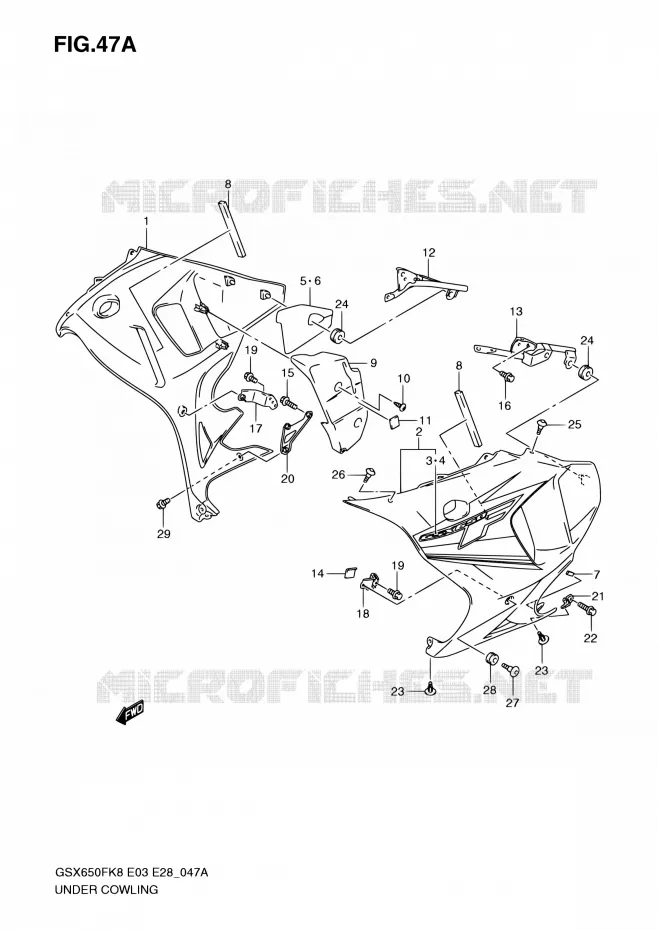 CARENAGES INFERIEUR (FLANCS) (MODEL K9) Suzuki MOTO 650 GSX-F 2009  GSX650F K9 (E03,E28,E33)