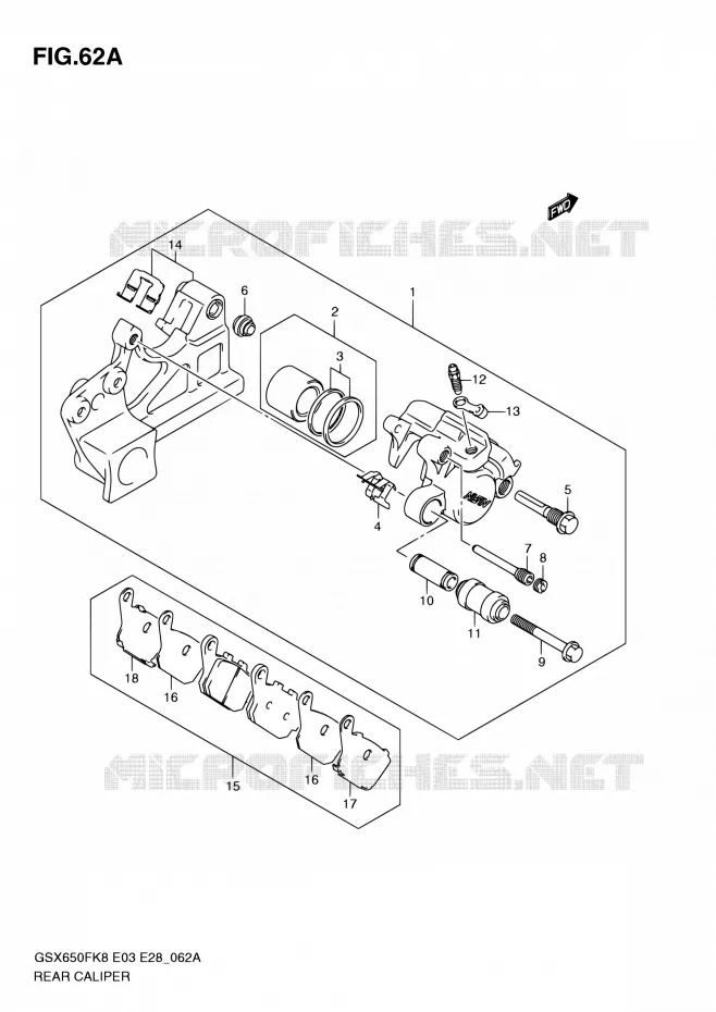 ETRIER DE FREIN ARRIERE (GSX650FAK9/FAL0) Suzuki MOTO 650 GSX-F 2009  GSX650F K9 (E03,E28,E33)