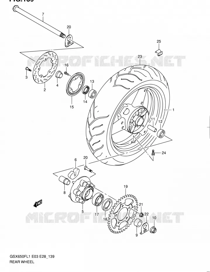 ROUE ARRIERE (GSX650FAL1 E33) Suzuki MOTO 650 GSX-F 2011  GSX650F L1 (E03,E28,E33)