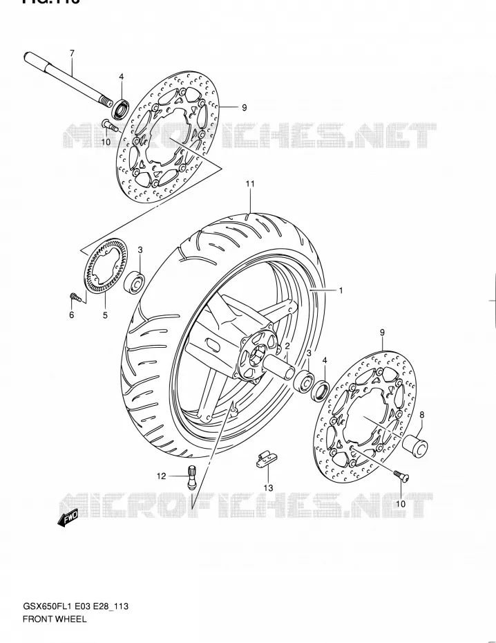 ROUE AVANT (GSX650FAL1 E28) Suzuki MOTO 650 GSX-F 2011  GSX650F L1 (E03,E28,E33)