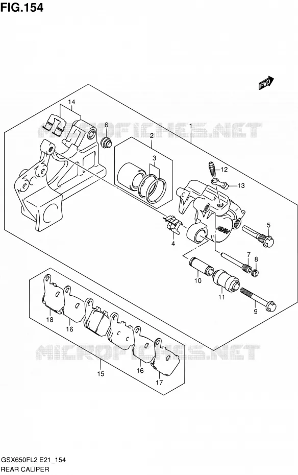 ETRIER DE FREIN ARRIERE (GSX650FUL2 E21) Suzuki MOTO 650 GSX-F 2012  GSX650FL2(E21)