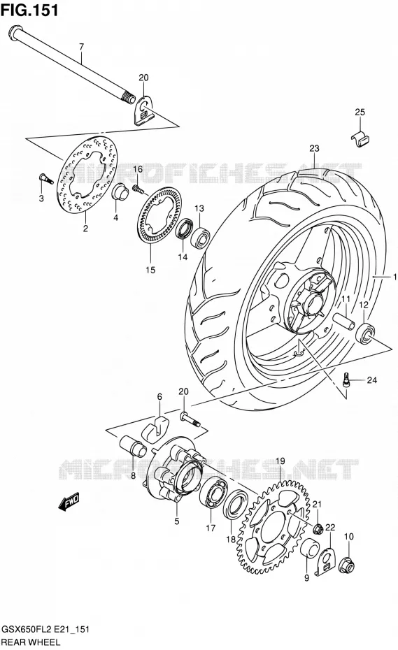 ROUE ARRIERE (GSX650FUAL2 E21) Suzuki MOTO 650 GSX-F 2012  GSX650FL2(E21)