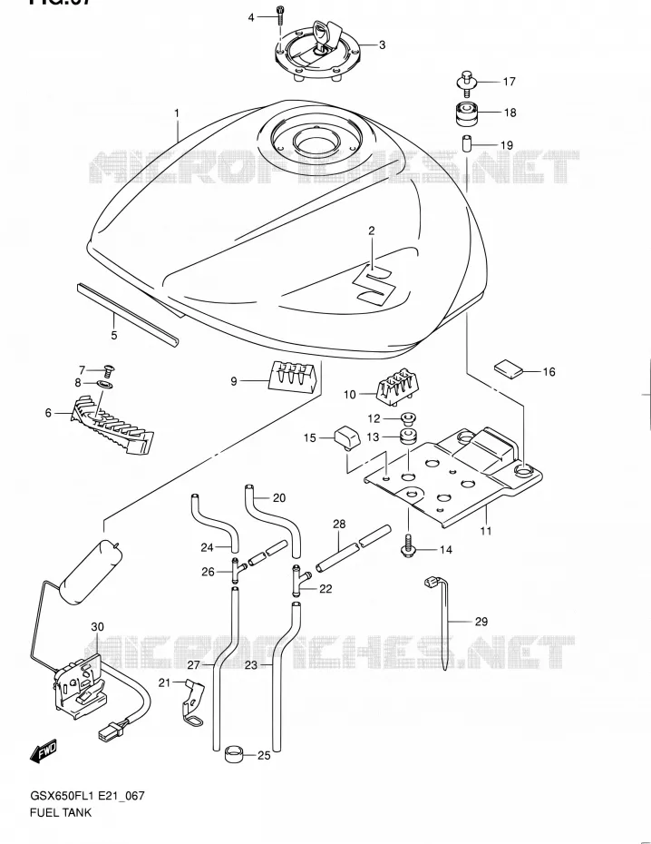 RESERVOIR D'ESSENCE (GSX650FUAL1 E21) Suzuki MOTO 650 GSX-F 2011  GSX650FL1(E24)