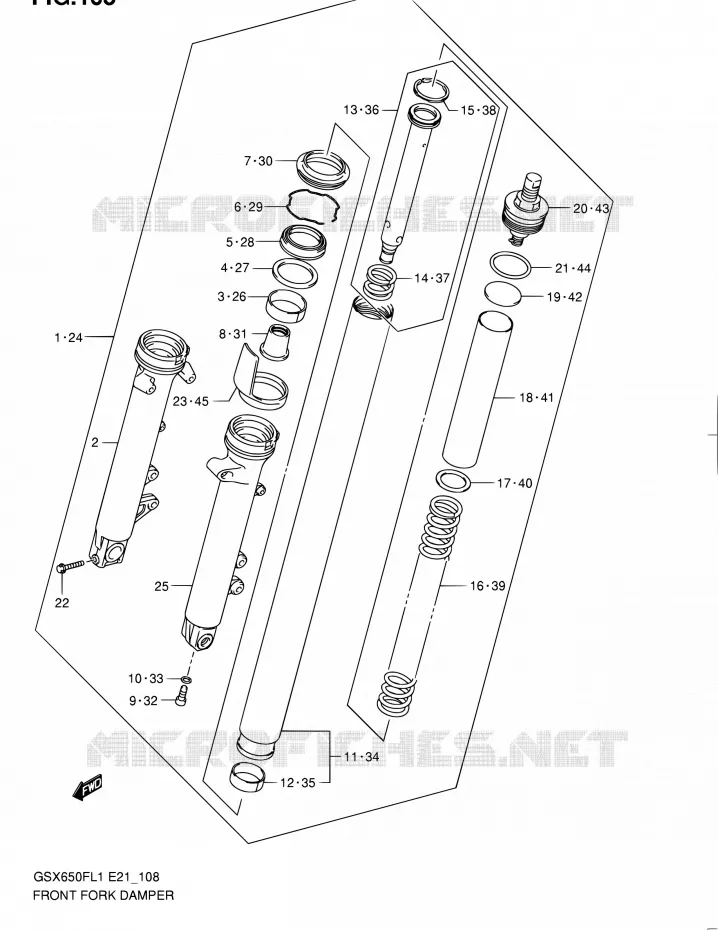 FOURCHE (GSX650FUL1 E24) Suzuki MOTO 650 GSX-F 2011  GSX650FUL1(E24)