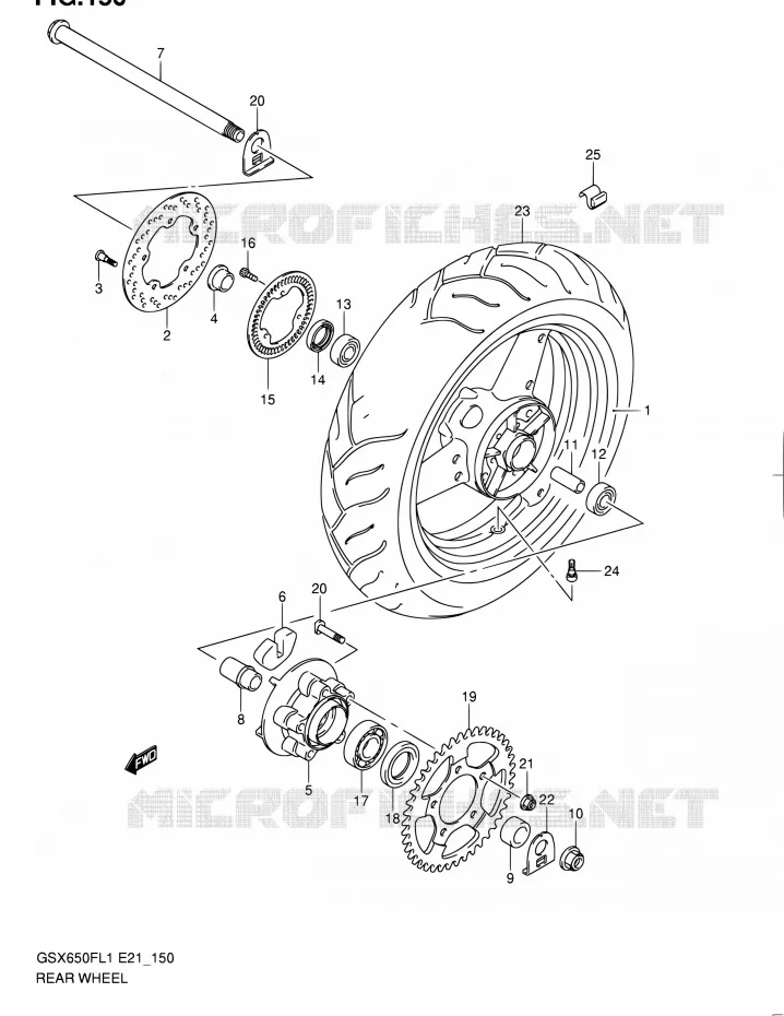 ROUE ARRIERE (GSX650FAL1 E21) Suzuki MOTO 650 GSX-F 2011  GSX650FUL1(E24)
