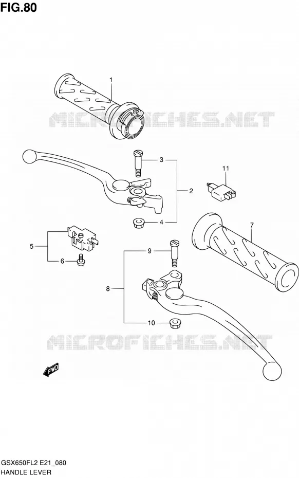 ENSEMBLE LEVIERS - POIGNEES (GSX650FUL2 E24) Suzuki MOTO 650 GSX-F 2012  GSX650FUL2(E21)