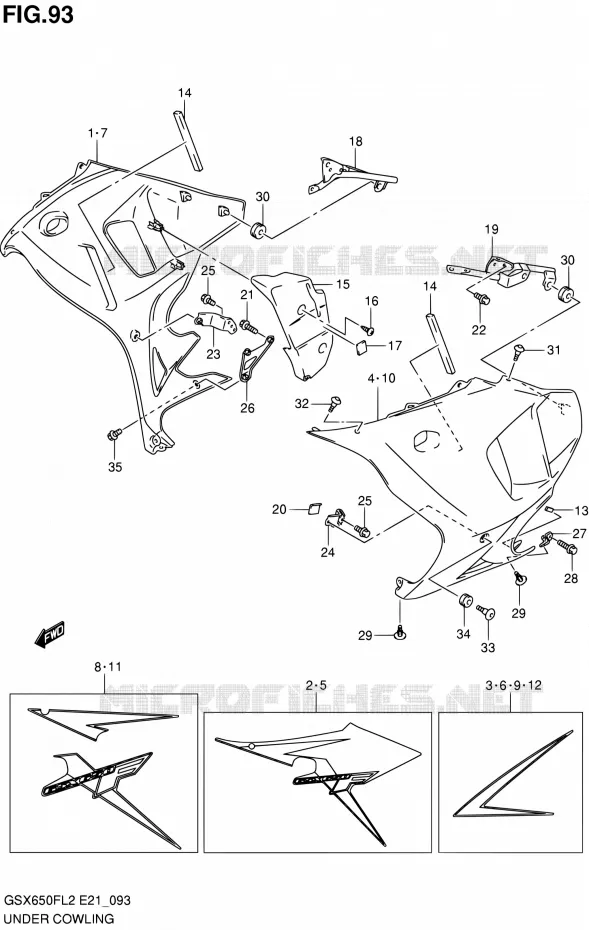 CARENAGES INFERIEUR (FLANCS) (GSX650FUL2 E21) Suzuki MOTO 650 GSX-F 2012  GSX650FUAL2(E21)