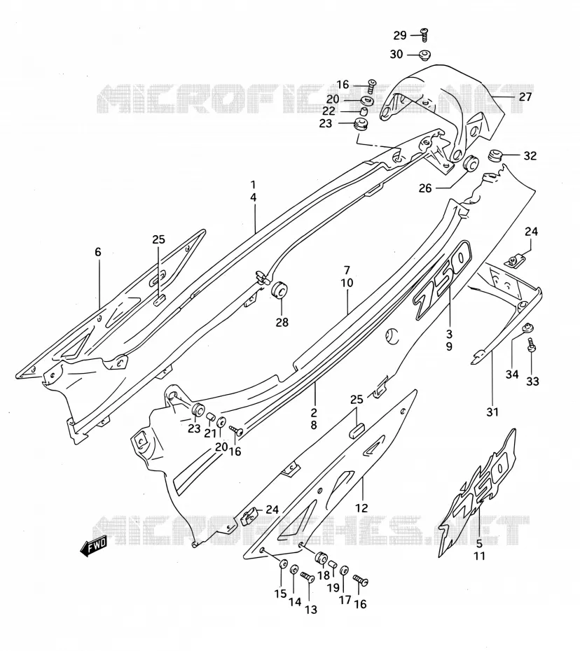 CARENAGES ARRIERE  (MODELE P/R) Suzuki MOTO 750 GSX-F 1993  GSX750F P (E03,E28,E33)
