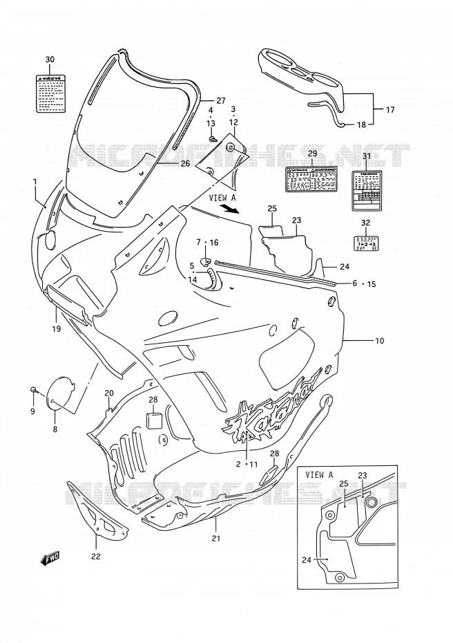 CARENAGES - ETIQUETTES (MODELE R) Suzuki MOTO 750 GSX-F 1994  GSX750F R (E03,E28,E33)