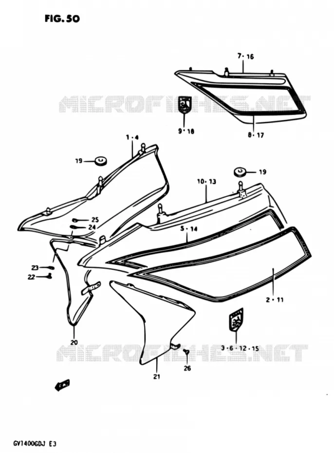 CARENAGES ARRIERE MODELE H/J Suzuki MOTO 1400 CAVALCADE 1987  GV1400GD H/GV1400GC H