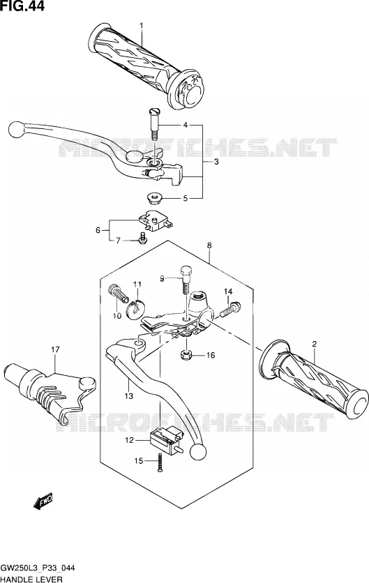 ENSEMBLE LEVIERS - POIGNEES Suzuki MOTO 250 INAZUMA 2013  GW250 L3 (P03,P28,P33)