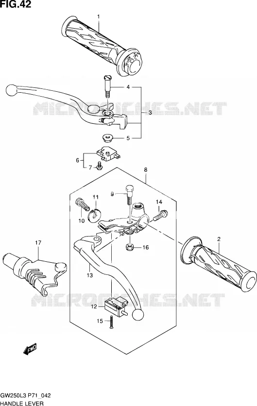 ENSEMBLE LEVIERS - POIGNEES Suzuki MOTO 250 INAZUMA 2013  GW250 L3 (P71)