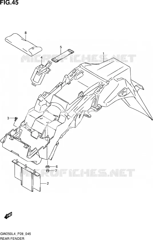 GARDE BOUE ARRIERE Suzuki MOTO 250 INAZUMA 2014  GW250 L4 (P28)