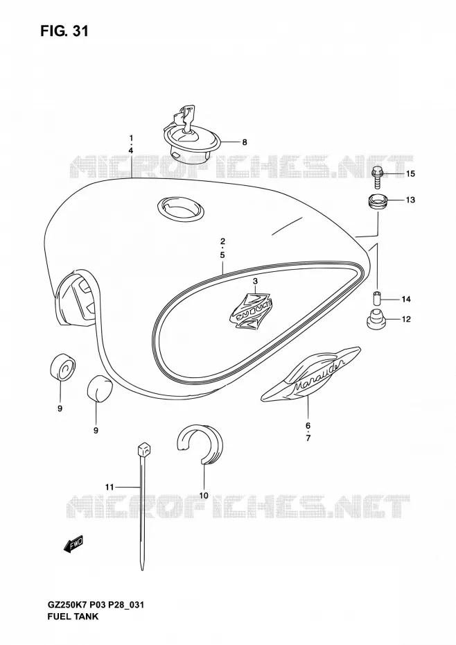 RESERVOIR D'ESSENCE (MODELE K3) Suzuki MOTO 250 MARAUDER 2005  GZ250K5(E03,E28,E33)
