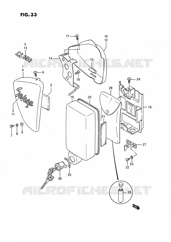 CARENAGES ARRIERE  (MODELE G/J/K/L) Suzuki MOTO 650 SAVAGE 1990  LS650PL(E24)