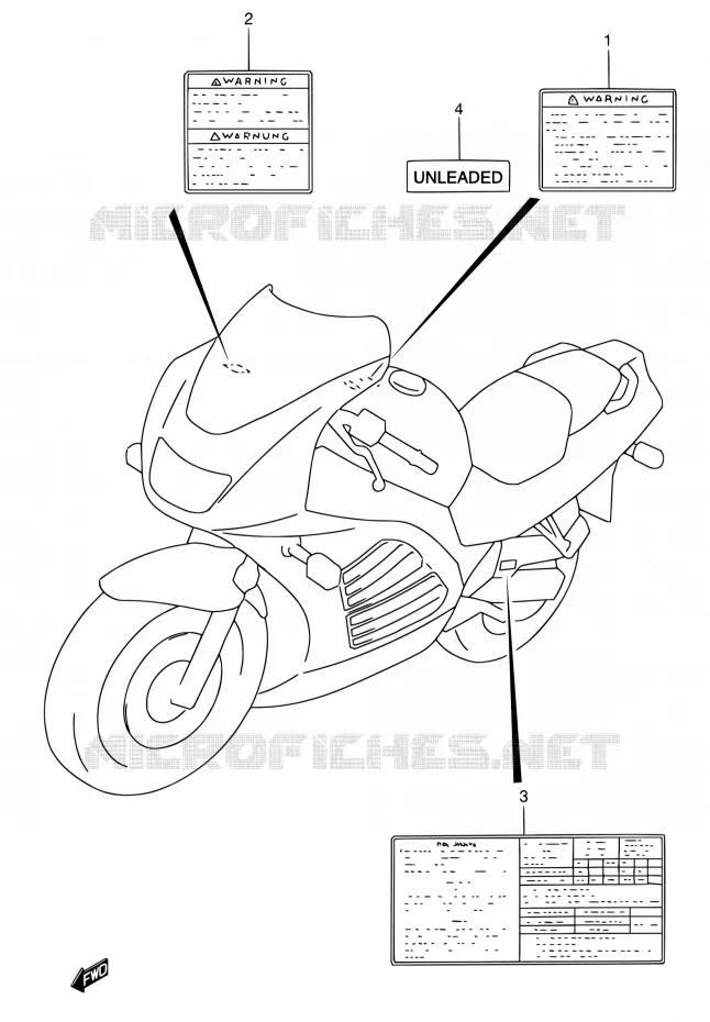 ETIQUETTE (MODELE P/R/S) Suzuki MOTO 600 RF 1993  RF600RP/RF600RUP