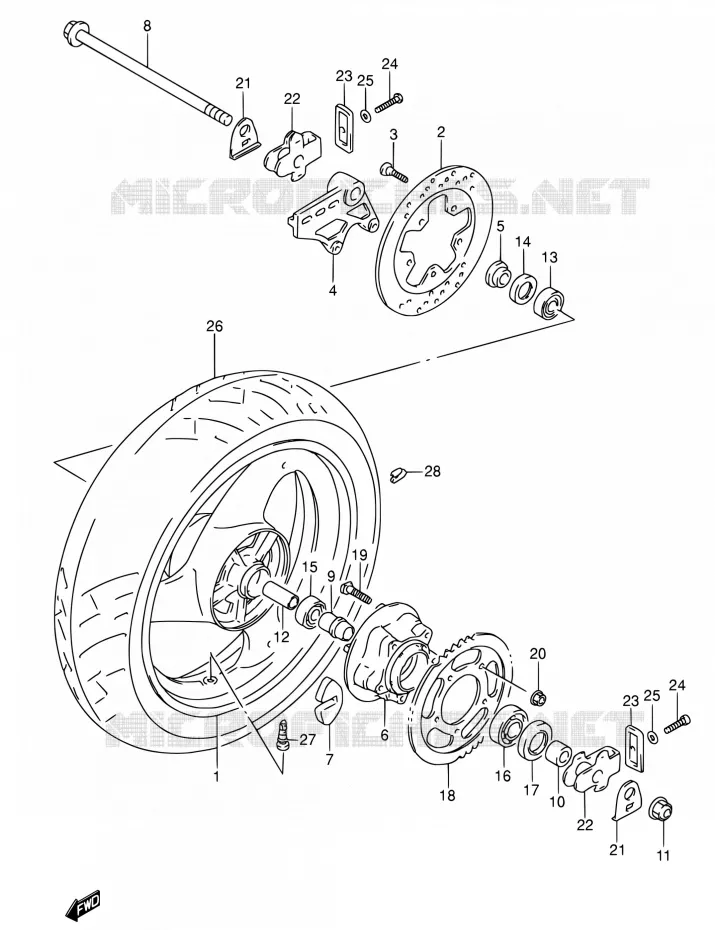 ROUE ARRIERE (MODELE P/R) Suzuki MOTO 600 RF 1993  RF600RP/RF600RUP
