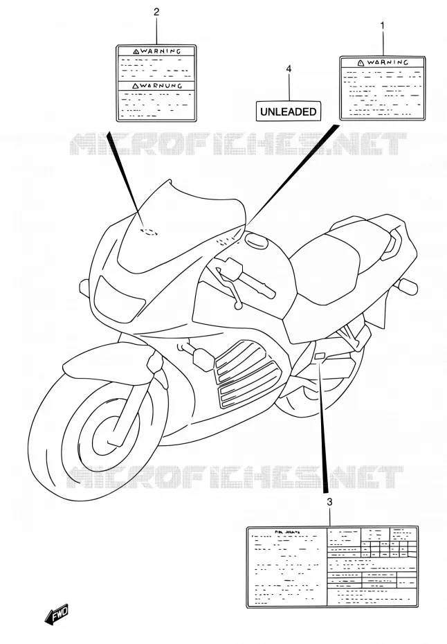 ETIQUETTE (MODELE P/R/S) Suzuki MOTO 600 RF 1994  RF600RR/RF600RUR