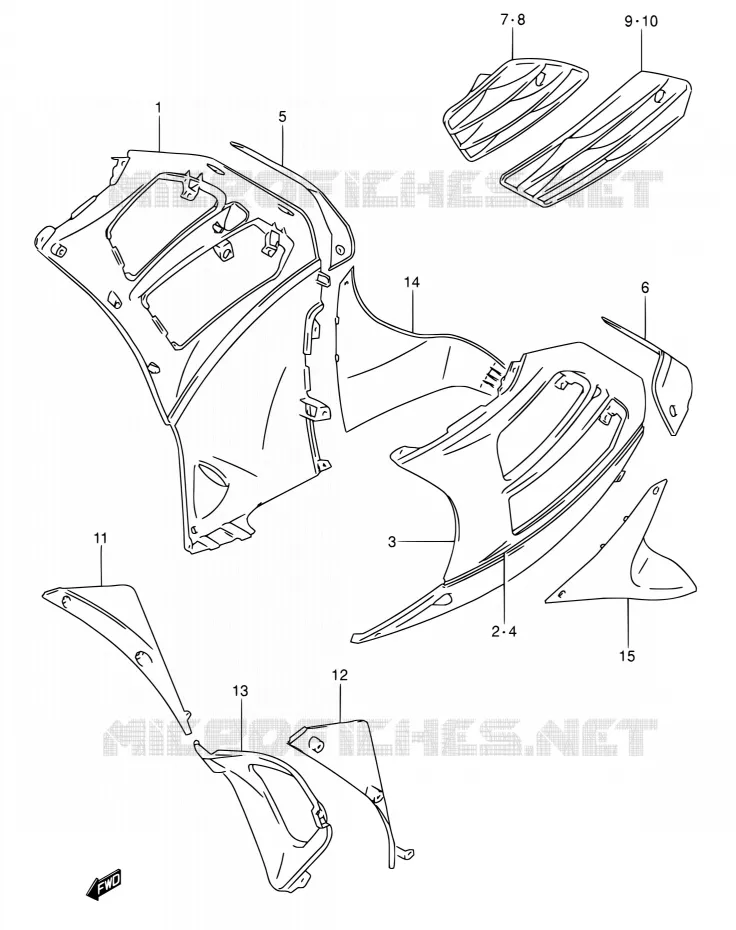 FLANCS DE CARENAGES (MODELE P/R) Suzuki MOTO 600 RF 1994  RF600RR/RF600RUR