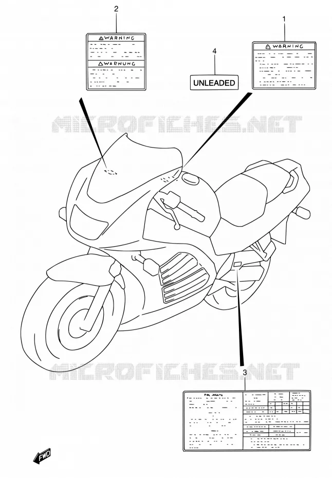 ETIQUETTE (MODELE P/R/S) Suzuki MOTO 600 RF 1995  RF600RS/RF600RUS
