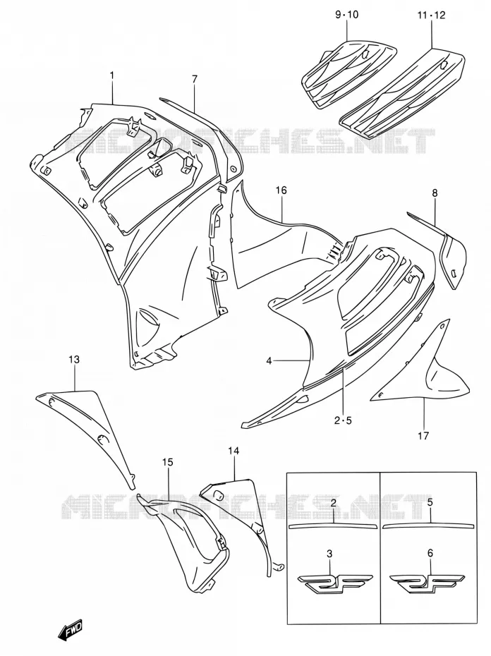 FLANCS DE CARENAGES (MODELE S) Suzuki MOTO 600 RF 1995  RF600RS/RF600RUS
