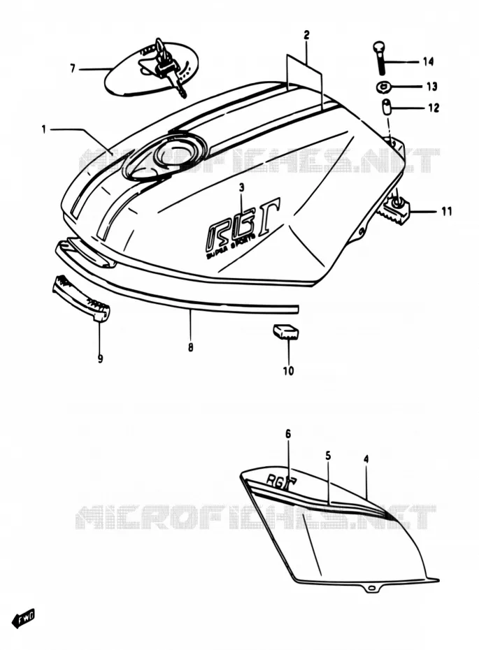 RESERVOIR D'ESSENCE (MODELE G/G1) Suzuki MOTO 50 RG 1983  RG50 G/RG50 G1