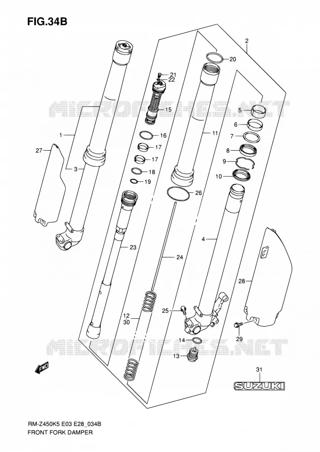 AMORTISSEUR AVANT (MODEL K7) Suzuki MOTO 450 RM-Z 2007  RM-Z450 K7/RM-Z450Z K7 (E03,E28,E33)