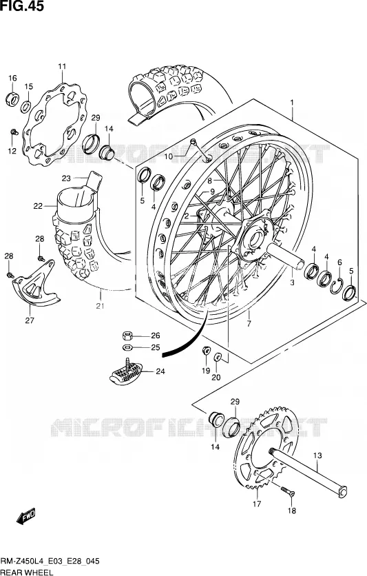 ROUE ARRIERE Suzuki MOTO 450 RM-Z 2014  RM-Z450 L4 (E03,E28,E33)