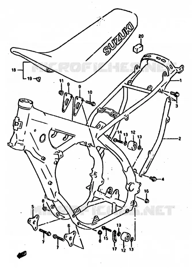 CADRE - SELLE (MODELE R/S) Suzuki MOTO 250 RM 1995  RM250 S (E02,E04,E24,P37)