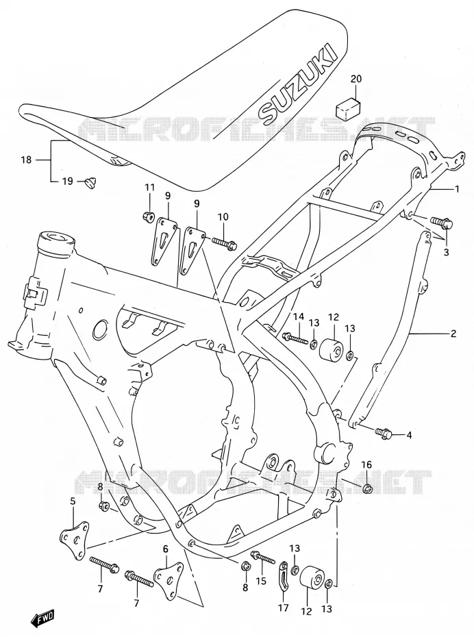CADRE - SELLE (MODELE R/S) Suzuki MOTO 250 RM 1995  RM250 S (E03,E28,E33)