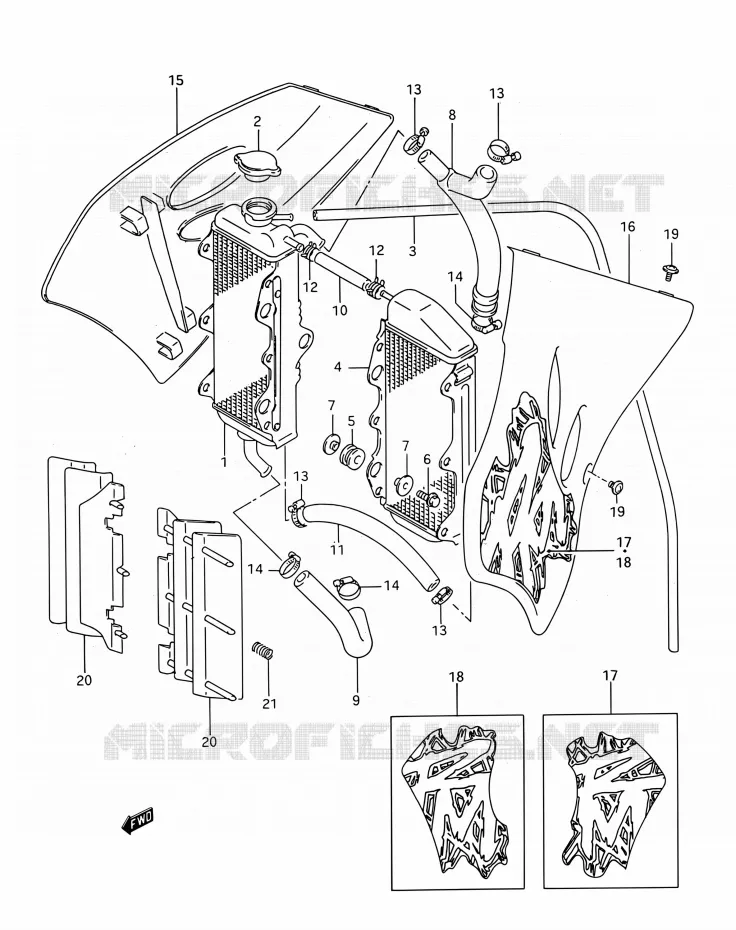RADIATEUR (MODELE R/S) Suzuki MOTO 250 RM 1995  RM250 S (E03,E28,E33)
