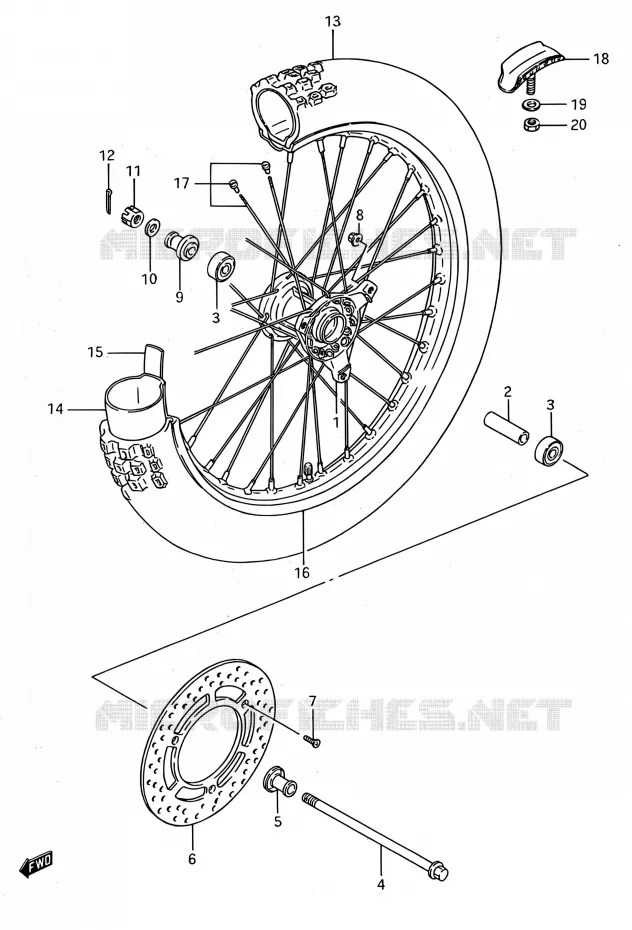 ROUE AVANT (MODELE L/M/N/P/R/S) Suzuki MOTO 80 RM 1995  RM80 S (E03,E28,E33)