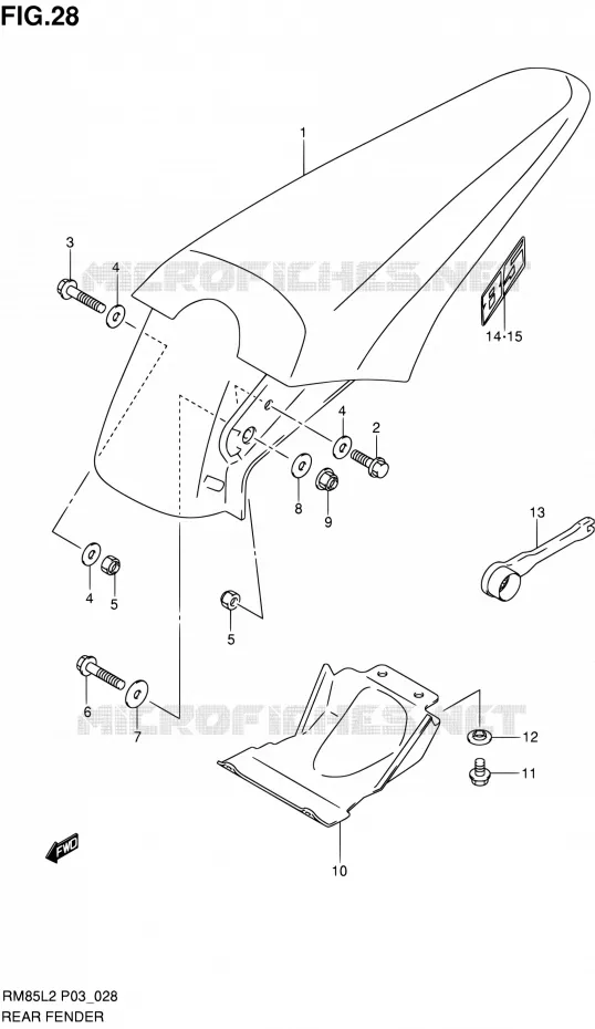 GARDE BOUE ARRIERE (RM85L2 P03) Suzuki MOTO 85 RM 2012  RM85L L2 (P03,P28.P33)