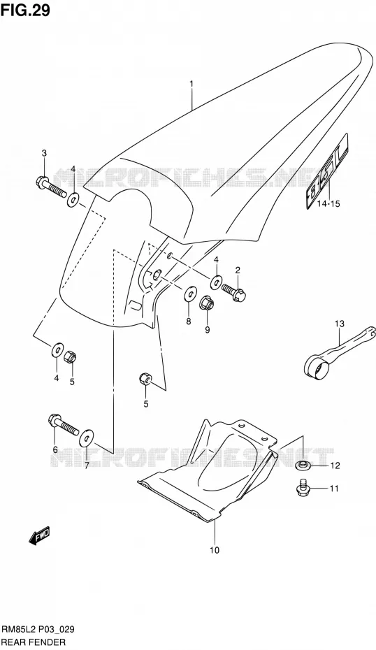 GARDE BOUE ARRIERE (RM85LL2 P03) Suzuki MOTO 85 RM 2012  RM85L L2 (P03,P28.P33)