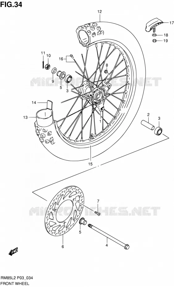 ROUE AVANT (RM85L2 P03) Suzuki MOTO 85 RM 2012  RM85L L2 (P03,P28.P33)