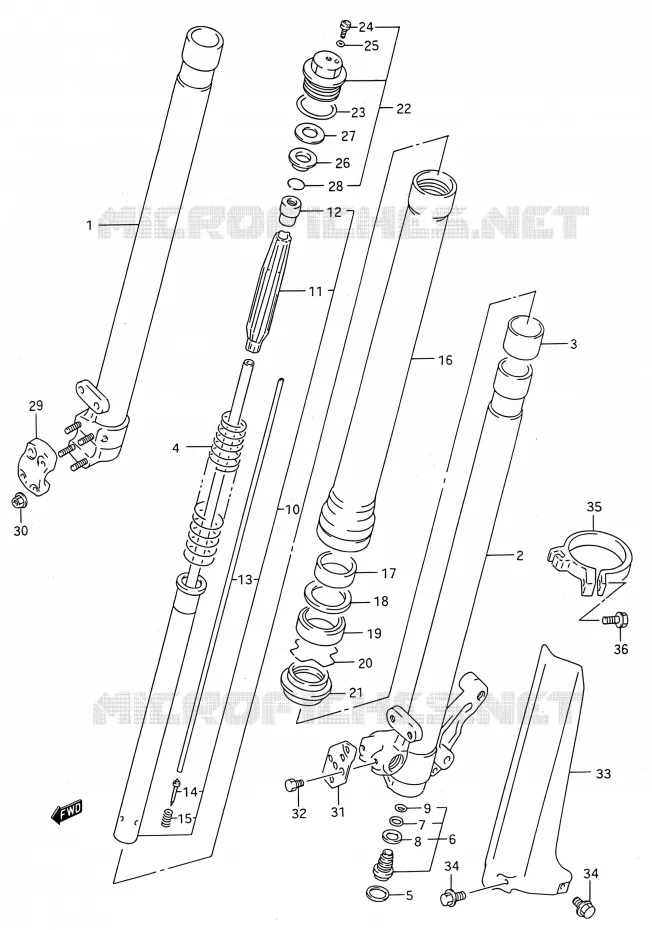 AMORTISSEUR AVANT (MODELE P/R) Suzuki MOTO 250 RMX 1993  RMX250 P (E03,E28,E33)