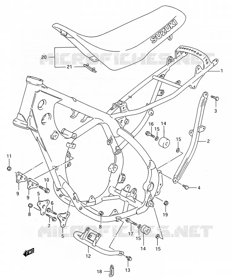 CADRE - SELLE (MODELE P/R) Suzuki MOTO 250 RMX 1993  RMX250 P (E03,E28,E33)
